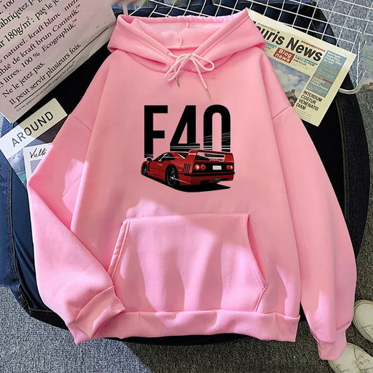 Sudadera con capucha de impresión de coche retro F40