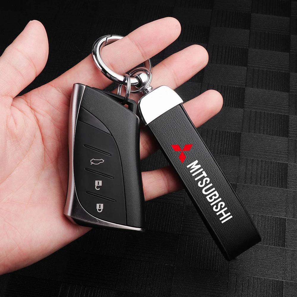 Car Metal Leather Keychain Mitsubishi