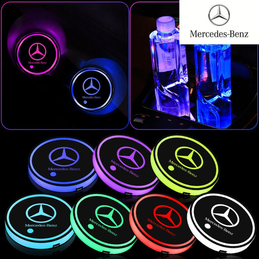 2PC LED Illuminated Car Water Cup Coaster for Mercedes Benz