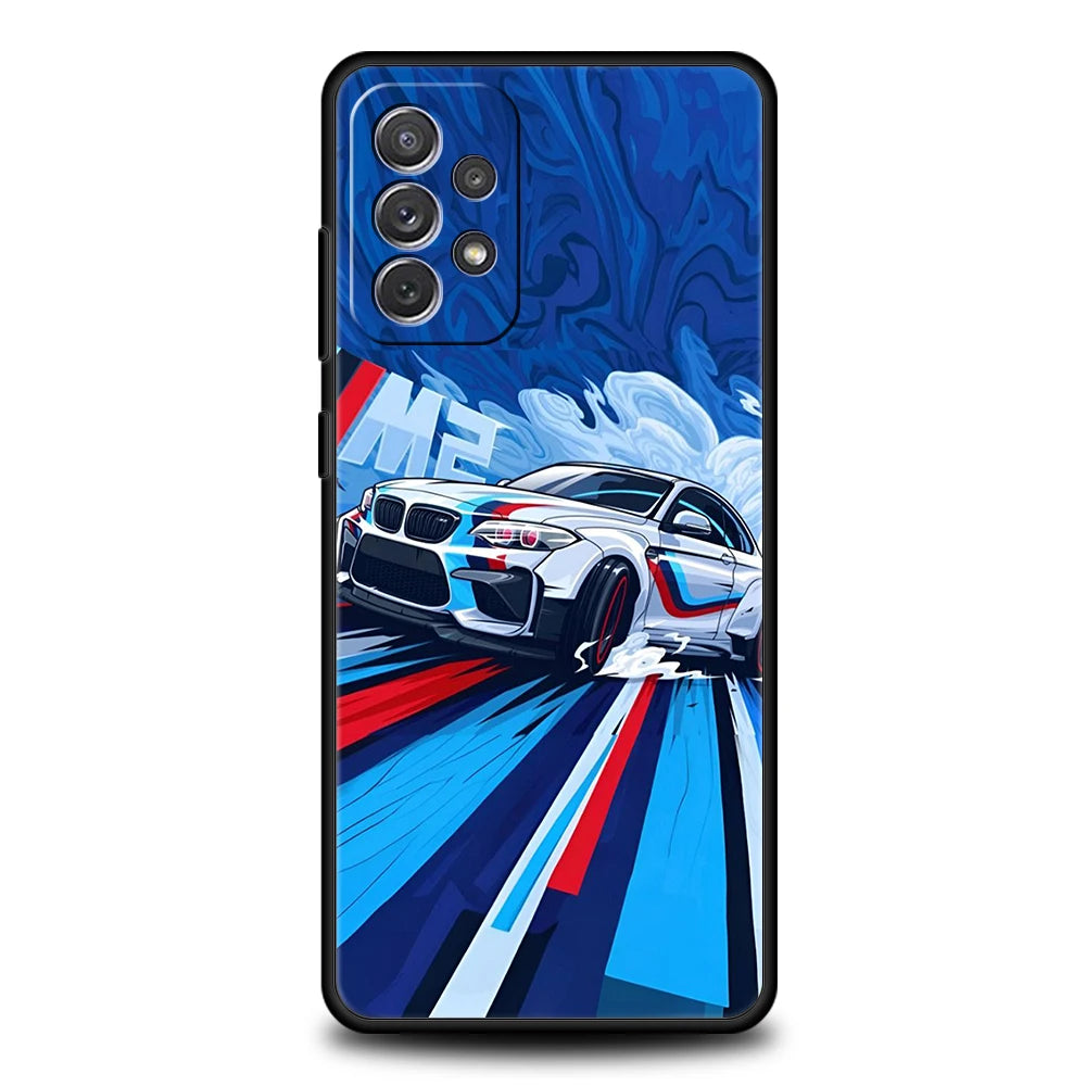 Étui de téléphone de voiture de course de style art pour Samsung