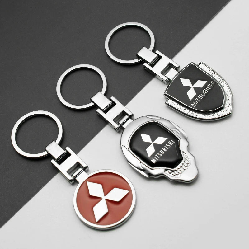 Metal/Leather Emblem Keychain Mitsubishi