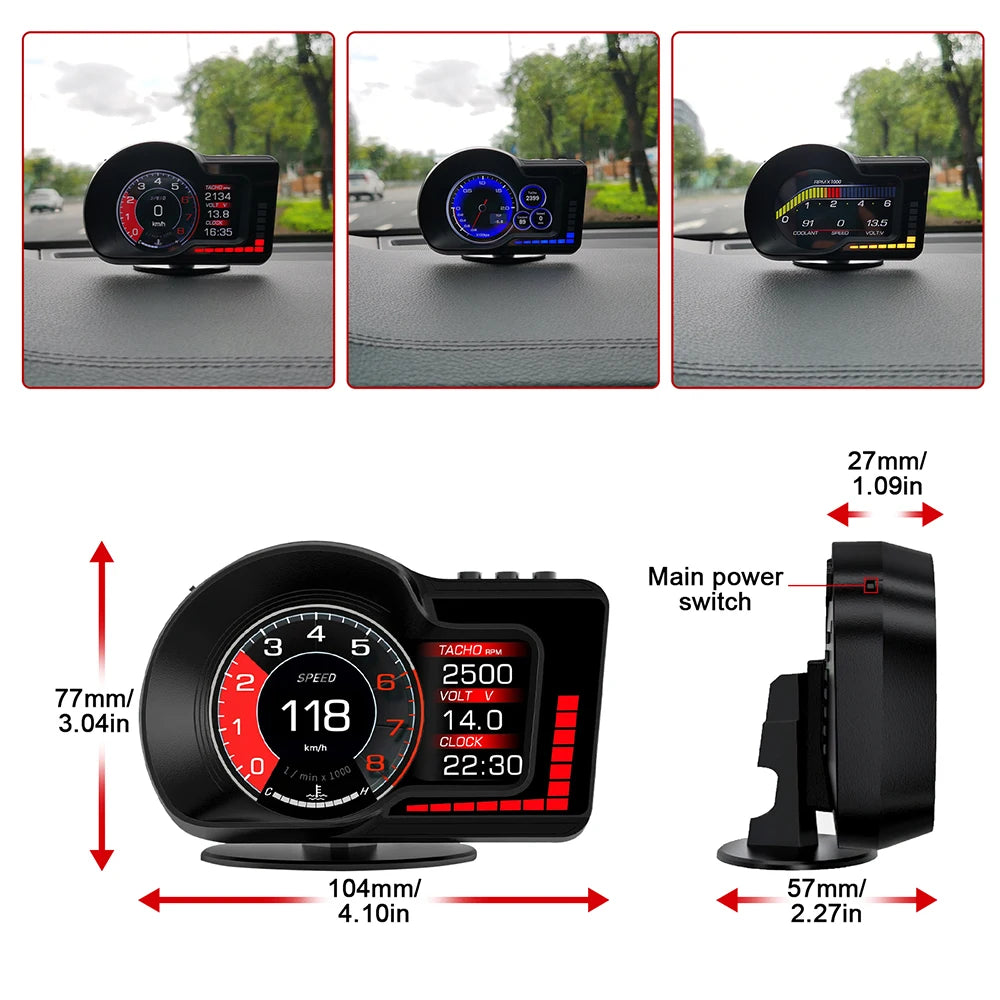 Muestra a bordo del auto de computadora HUD 