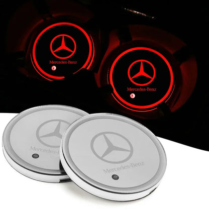 2PC LED Illuminated Car Water Cup Coaster for Mercedes Benz