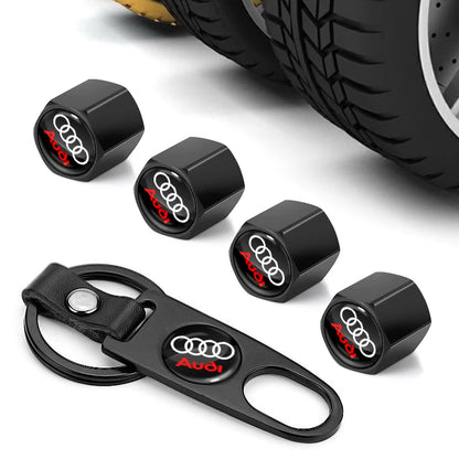 Audi Keychain Emblem and Tire Valve Caps Set