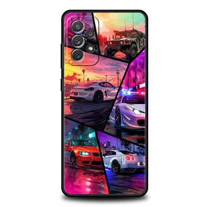 Étui de téléphone de voiture de course de style art pour Samsung