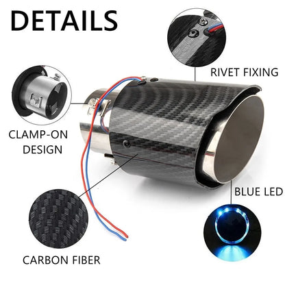 طرف عادم من ألياف الكربون مزود بمؤشر LED عالمي