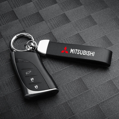 Car Metal Leather Keychain Mitsubishi