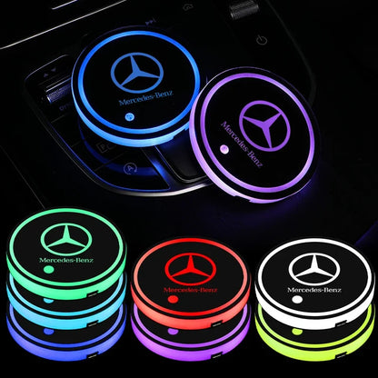 2PC LED Illuminated Car Water Cup Coaster for Mercedes Benz