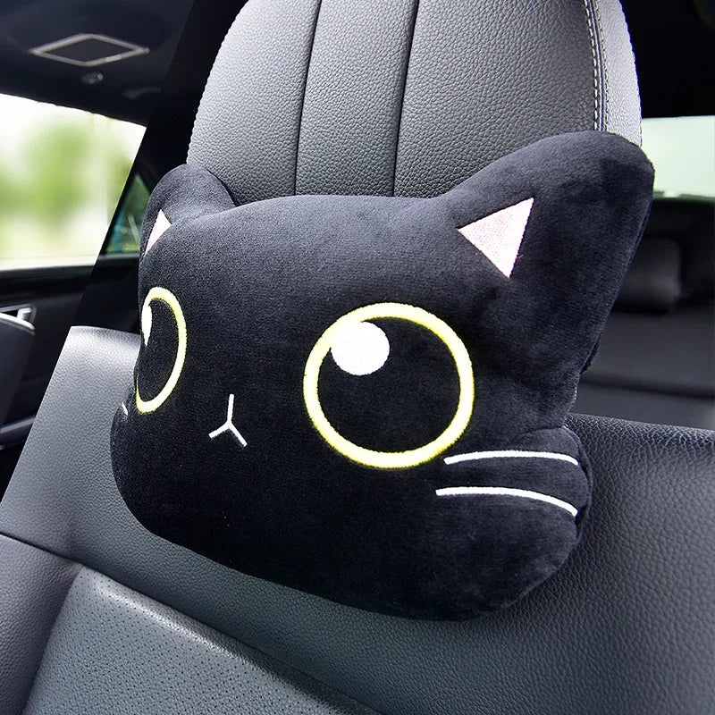 Cute Cat Headrest, Lumbar Cushion, and Seatbelt Cover Set