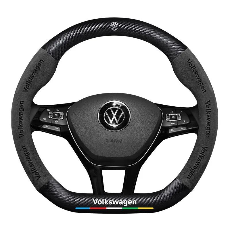 Coperchio del volante in fibra di carbonio in pelle scamosciata VW 