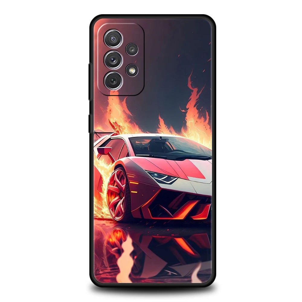 Étui de téléphone de voiture de course de style art pour Samsung