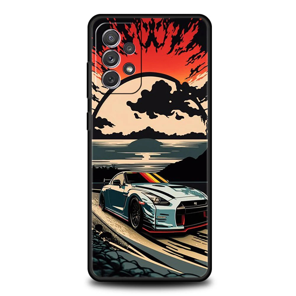 Étui de téléphone de voiture de course de style art pour Samsung