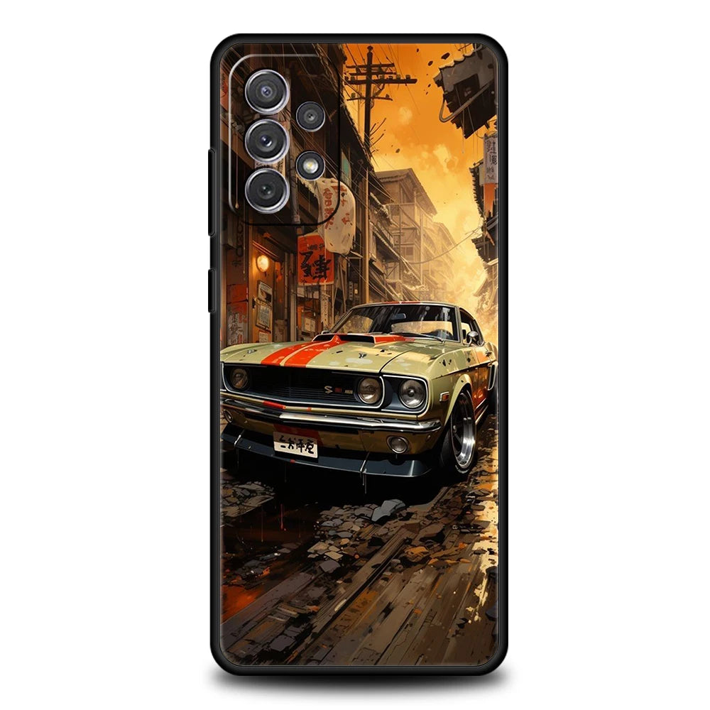 Étui de téléphone de voiture de course de style art pour Samsung